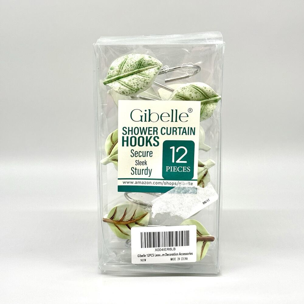 Gibelle 12PCS Leaves Shower Curtain Hooks Green Plant Leaf Decorative Heavy Duty